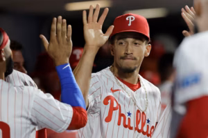 Phillies pitcher Alex McFarlane made his major league debut on Wednesday. He survived an All-Star-heavy order.