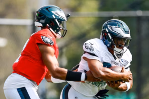 Saquon Barkley and Jordan Mailata want more rushing, less fighting. Both think the Eagles run game can be great.