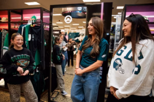 Niki Mailata and Brooke Dickerson talk game day style while showing off Target’s new Eagles gear